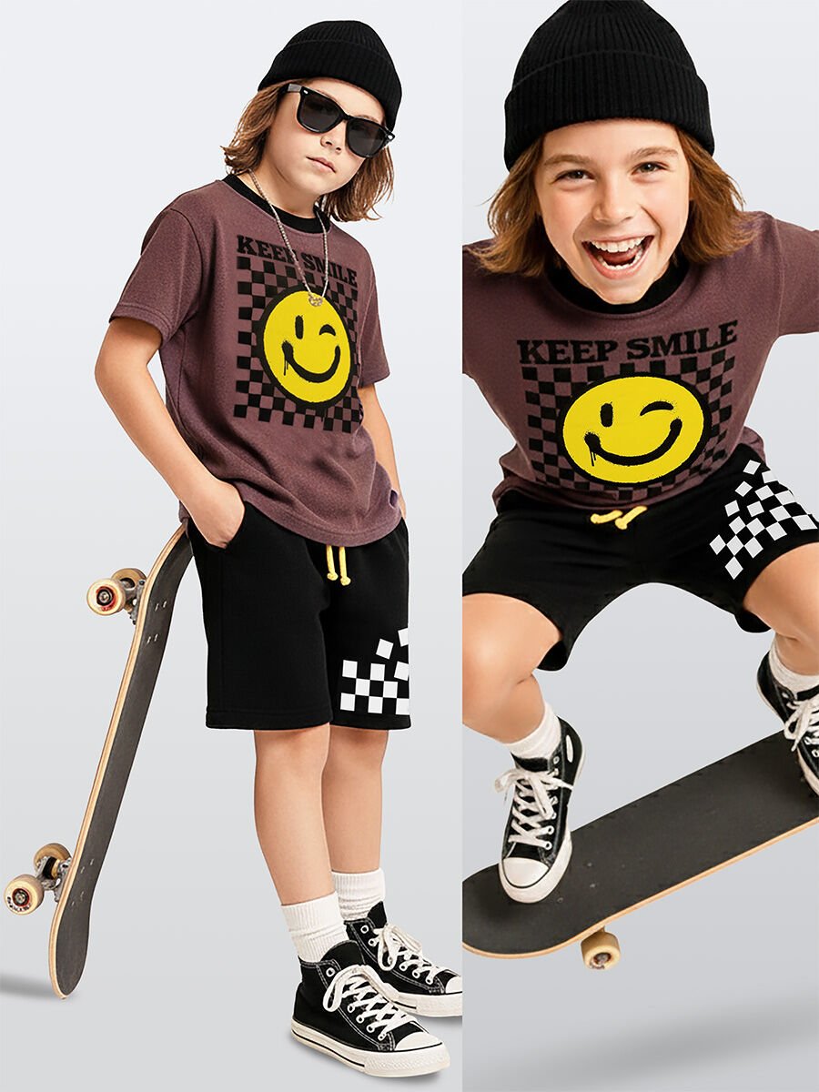 Smile Erkek Çocuk T-shirt Şort Takım 7Y - Siyah