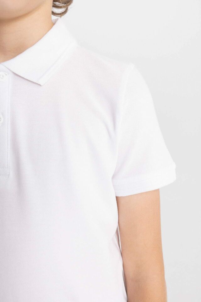 Erkek Çocuk Polo Yaka Basic Düz Pike Kısa Kollu Beyaz Okul Tişörtü 7/8 Yaş