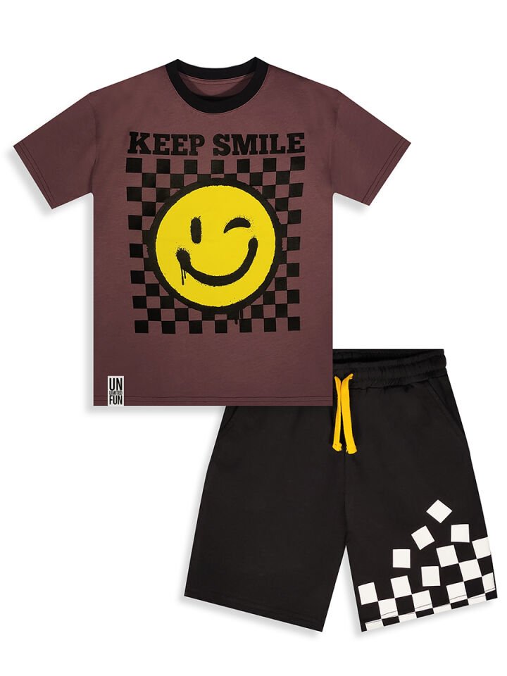 Smile Erkek Çocuk T-shirt Şort Takım 8Y - Siyah