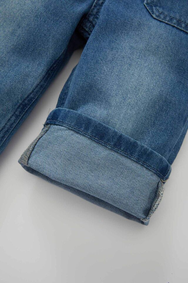 Kız Bebek Esnek Bantlı Geniş Bol Paça Beli Lastikli Cepli Jean Pantolon