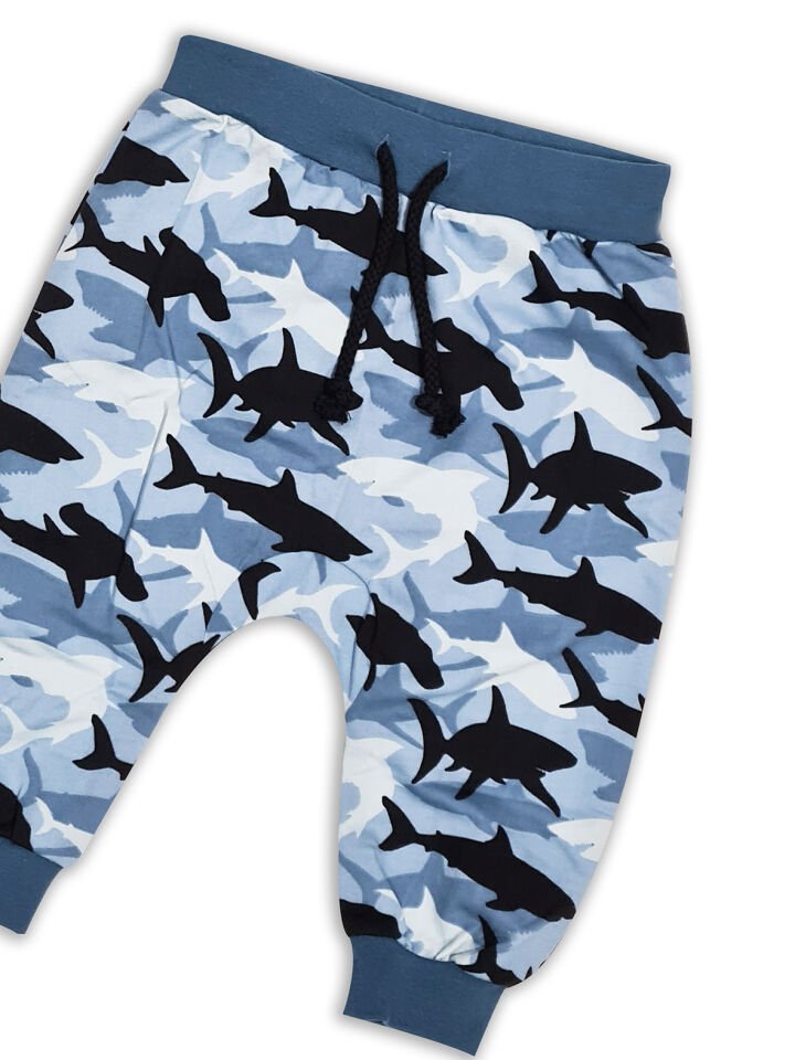 Shark Camo Erkek Çocuk T-shirt Kapri Şort Takım 6 Y - Mavi Siyah