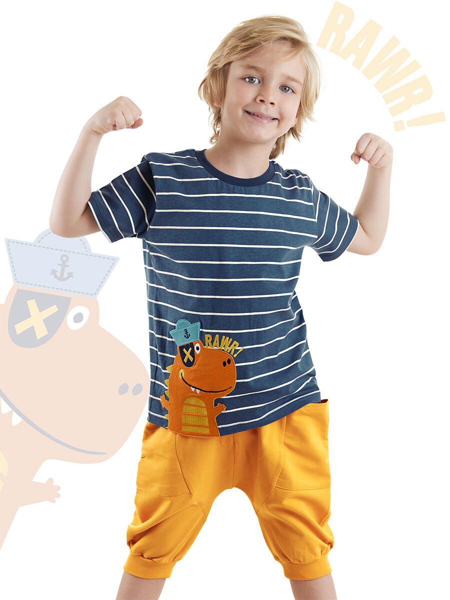 Denizci Dino Erkek Çocuk T-shirt Kapri Şort Takım 5 Y - Lacivert