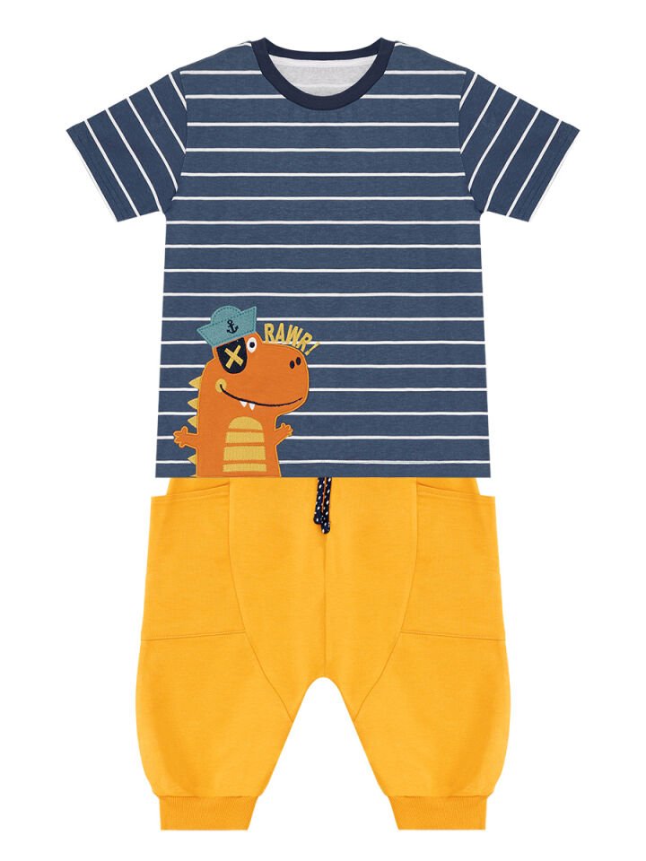 Denizci Dino Erkek Çocuk T-shirt Kapri Şort Takım 5 Y - Lacivert