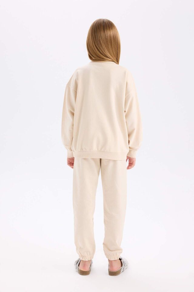 Kız Çocuk Pijama Takımı Baskılı Bisiklet Yaka Uzun Kollu Üst Beli Lastikli Alt