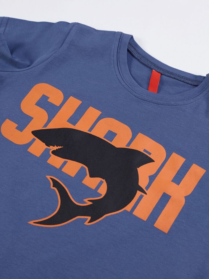 Shark Camo Erkek Çocuk T-shirt Kapri Şort Takım 7 Y - Mavi Siyah