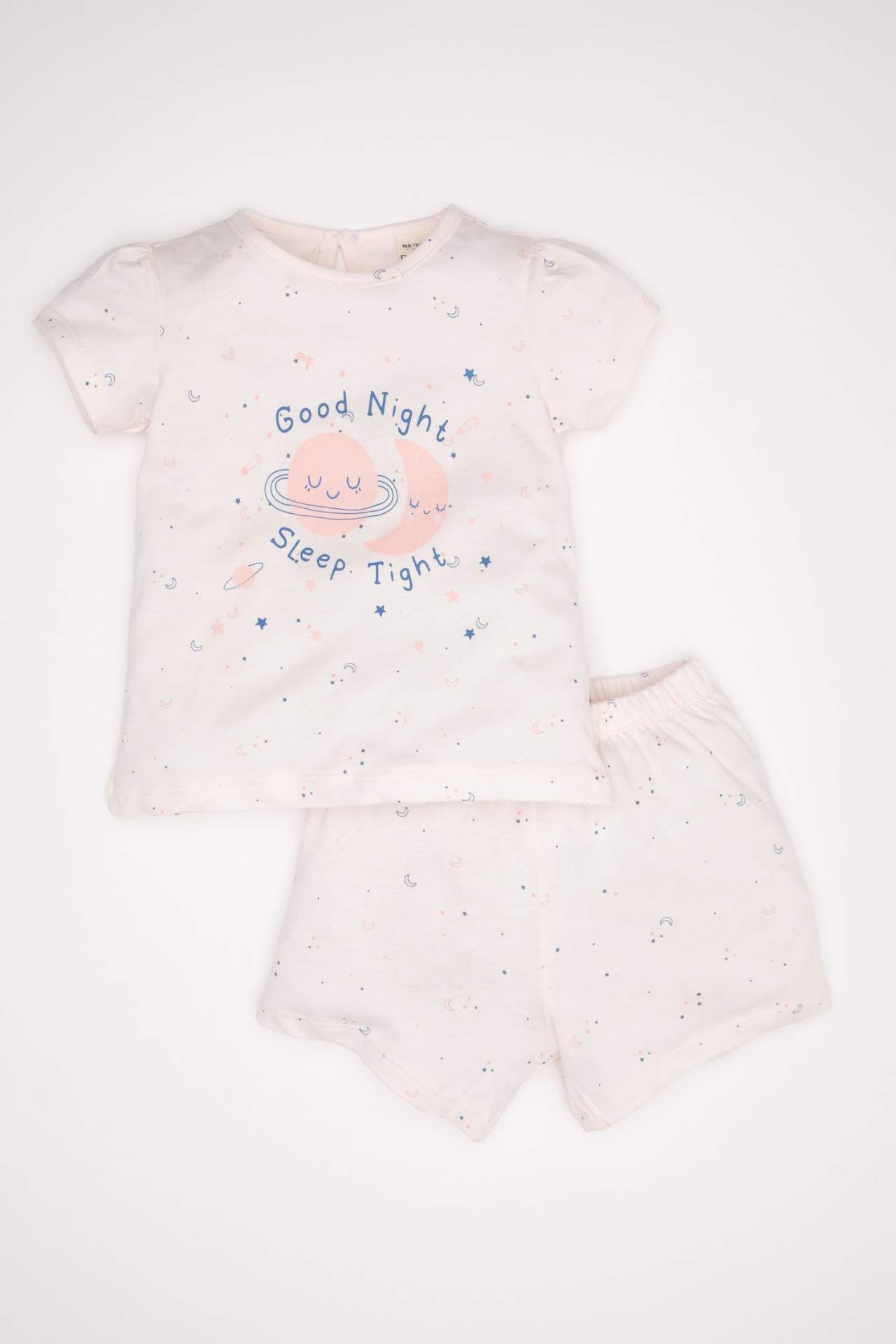 Kız Bebek Pijama Takım Karanlıkta Parlayan Penye Kısa Kollu Üst Beli Lastikli Şort Alt