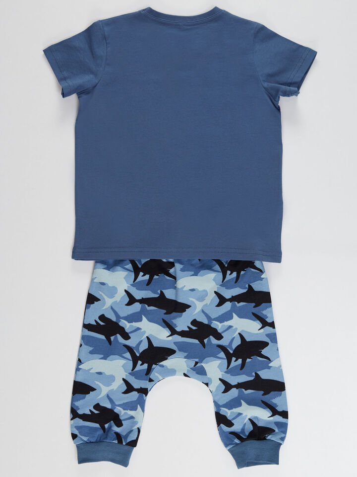 Shark Camo Erkek Çocuk T-shirt Kapri Şort Takım 8 Y - Mavi Siyah