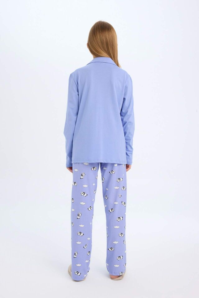 Kız Çocuk Pijama Takımı Ayı Baskılı Uzun Kollu Üst Uzun Alt