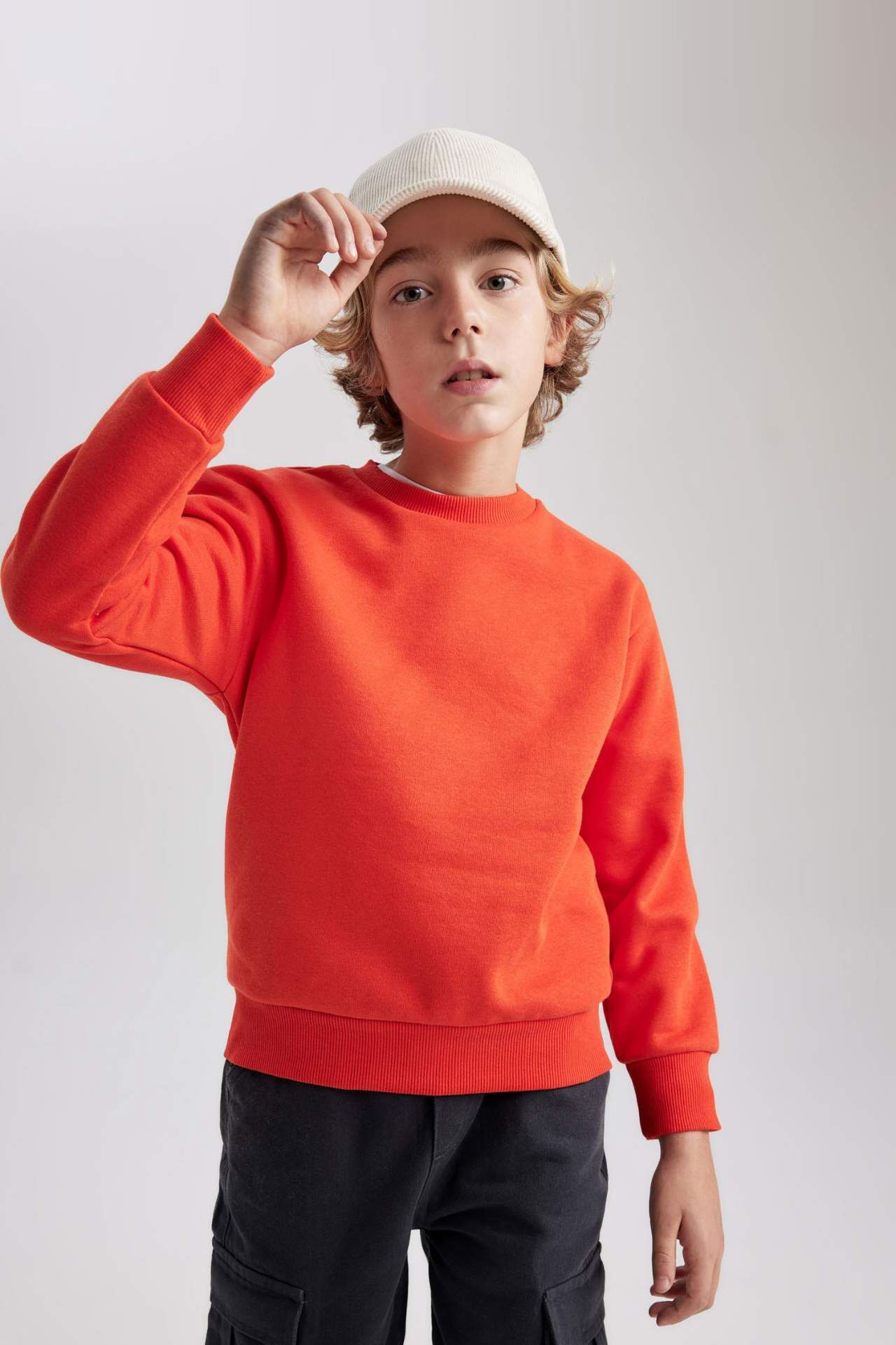 Erkek Çocuk Bisiklet Yaka Basic Düz Sweatshirt