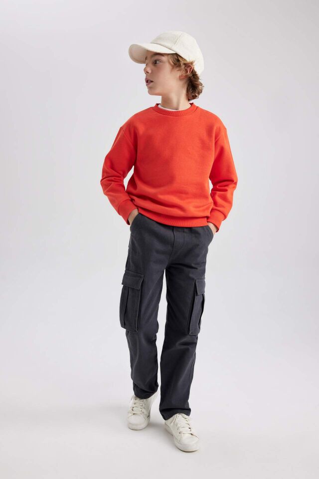 Erkek Çocuk Bisiklet Yaka Basic Düz Sweatshirt