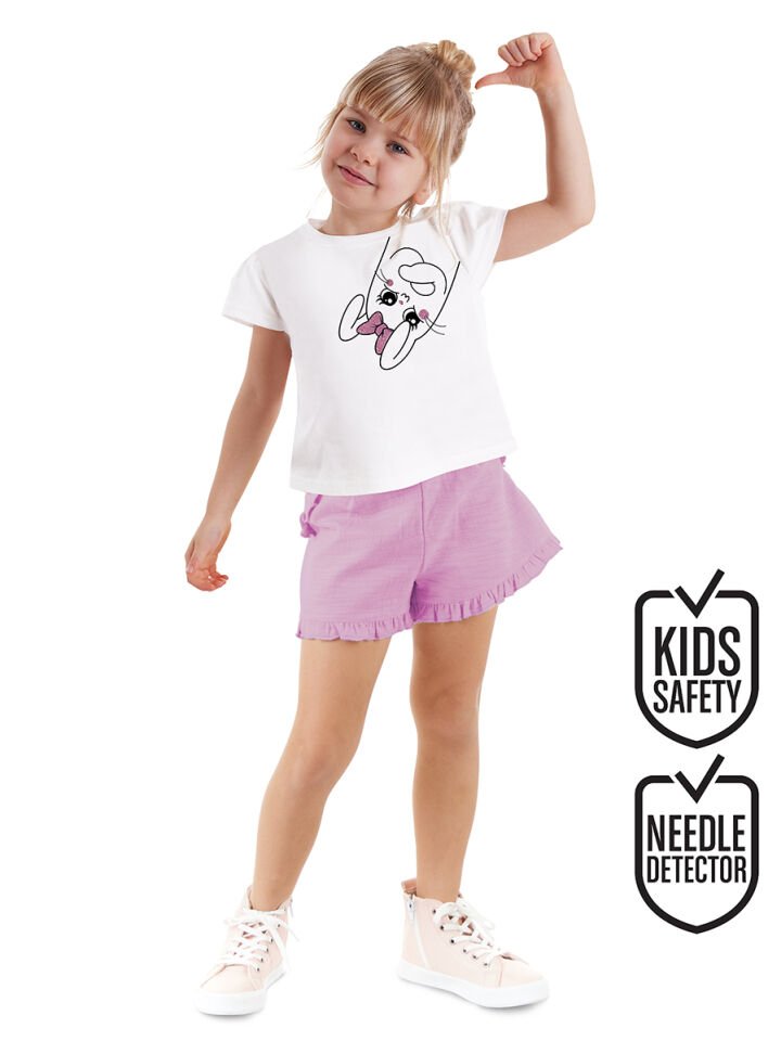 Kurdelalı Tavşan Kız Çocuk T-shirt Şort Takım 5 Y - Beyaz, Lila