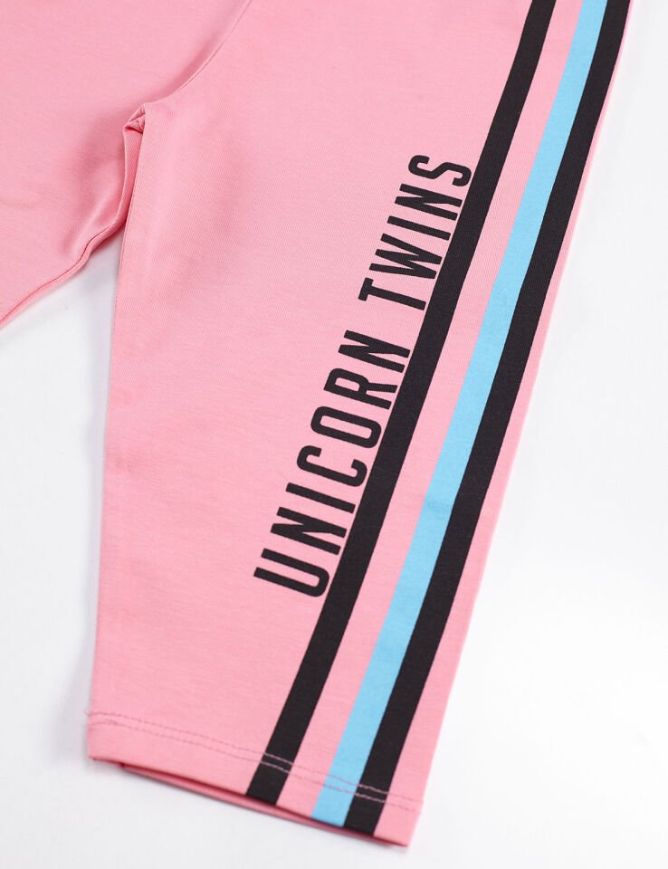 Twin Unicorn Kız Çocuk Tunik Tayt Takım 3 Y - Pembe Gri
