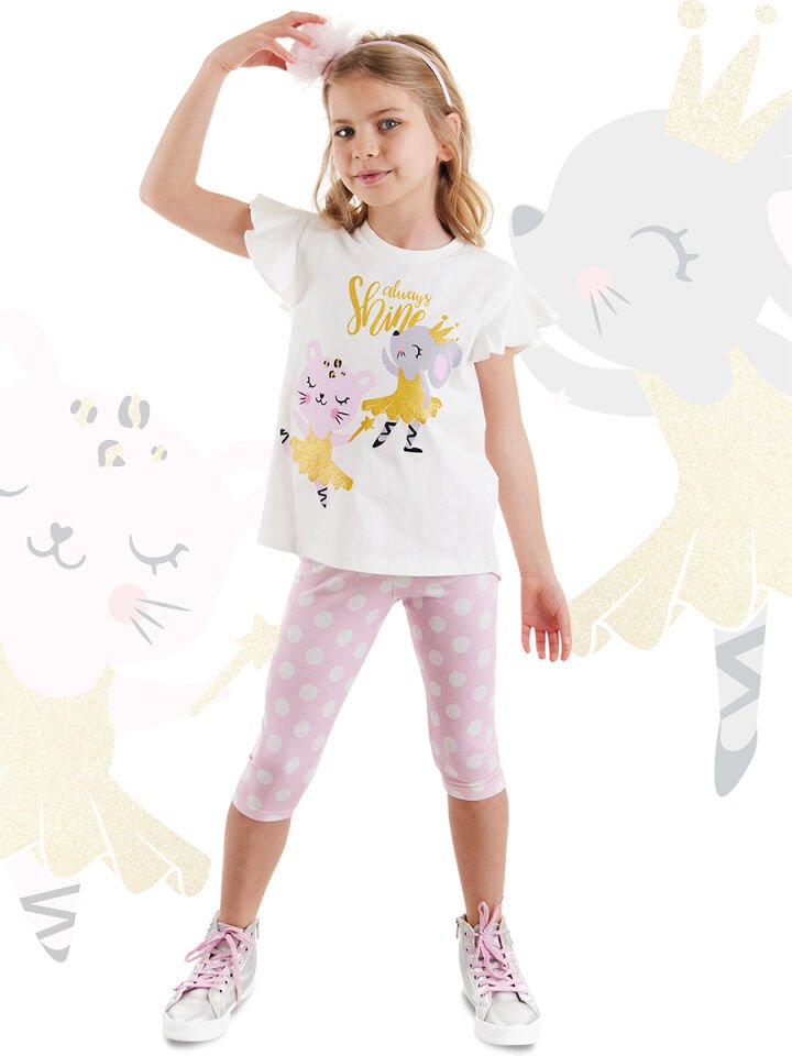 Balerin Hayvanlar Kız Çocuk T-shirt Tayt Takım 6 Y - Pembe