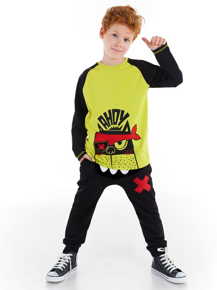 Ahoy Erkek Çocuk T-shirt Pantolon Takım 8 Y - Siyah, Sarı