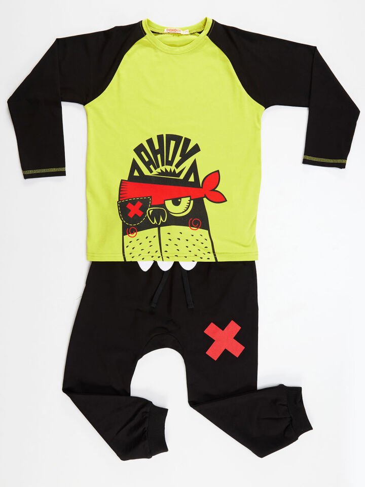 Ahoy Erkek Çocuk T-shirt Pantolon Takım 8 Y - Siyah, Sarı
