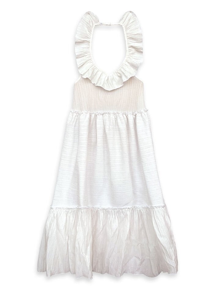 Beyaz Dokulu Kız Çocuk Elbise