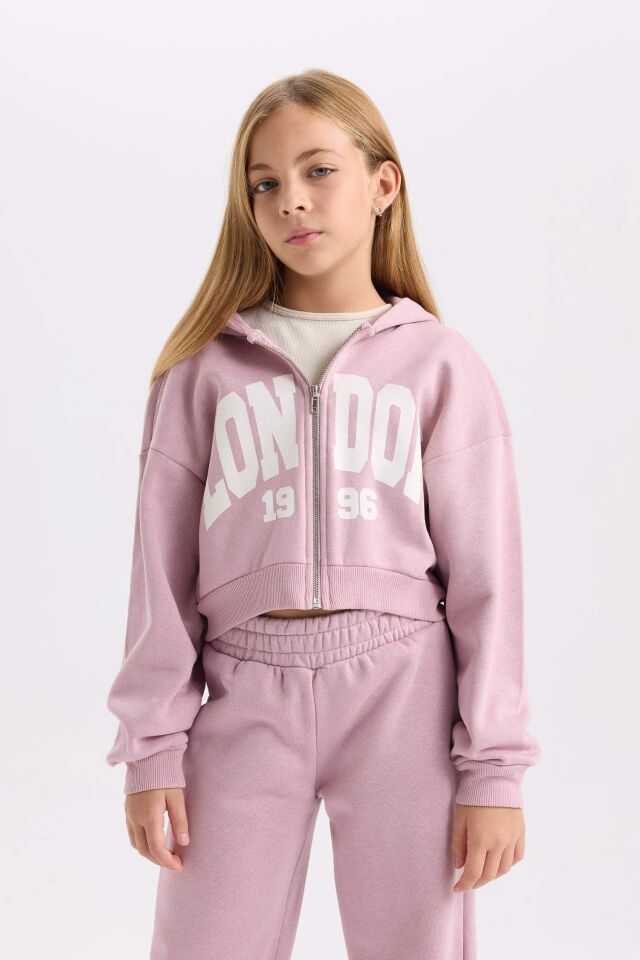 Kız Çocuk 2'li Takım Kapüşonlu Kalın Fermuarlı Sweatshirt Hırka Jogger Eşofman Altı