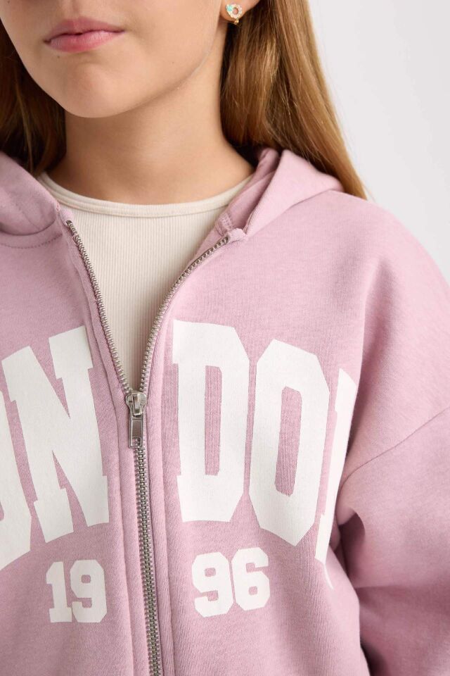 Kız Çocuk 2'li Takım Kapüşonlu Kalın Fermuarlı Sweatshirt Hırka Jogger Eşofman Altı