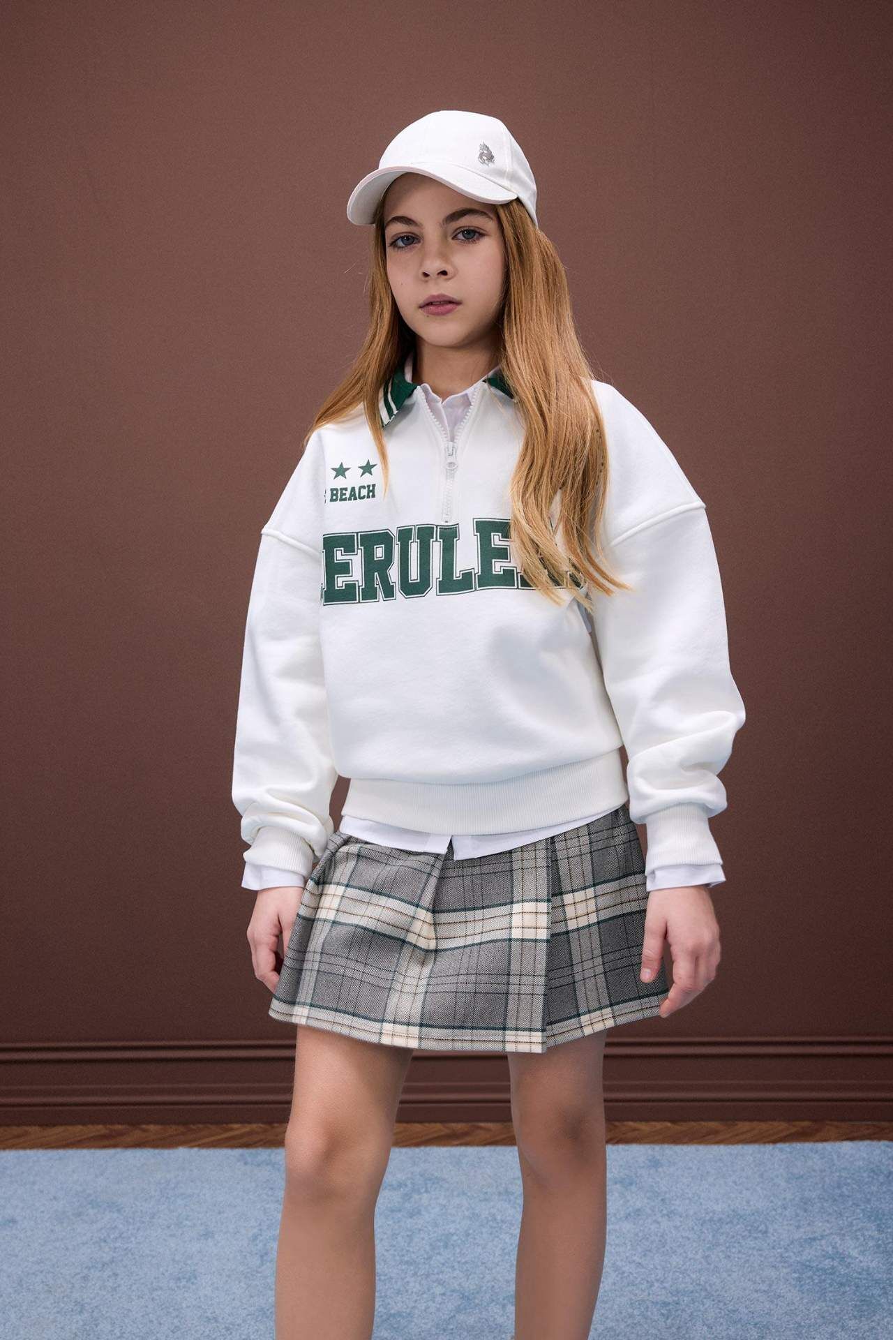 Kız Çocuk Oversize Geniş Kalıp Polo Yaka Baskılı İçi Yumuşak Tüylü Sweatshirt