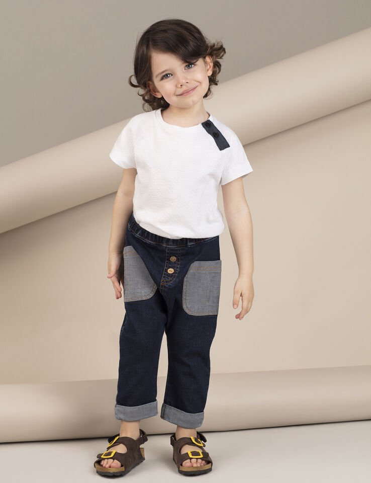 Düğmeli Erkek Çocuk Denim Kapri Şort 6 Y - Lacivert