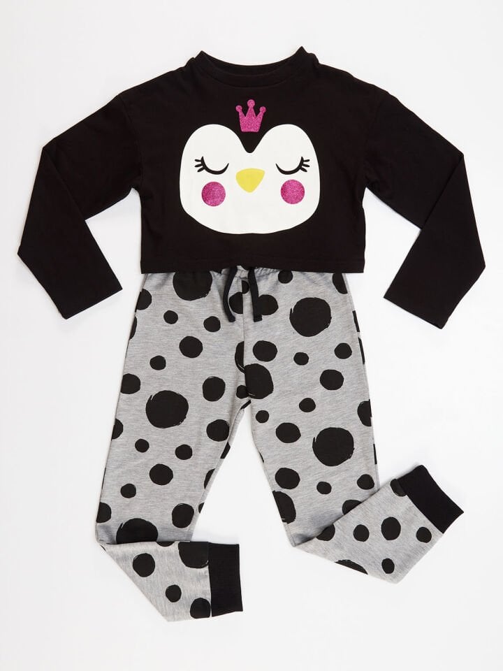 Prenses Penguen Kız Çocuk T-shirt Pantolon Takım