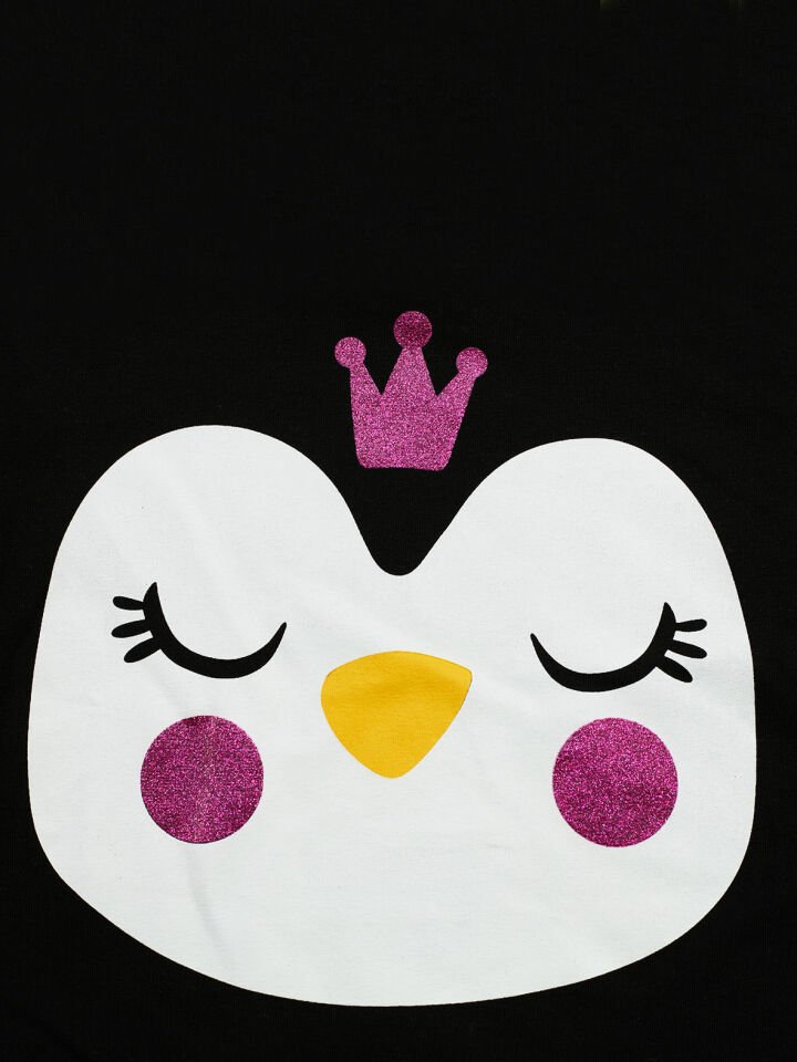 Prenses Penguen Kız Çocuk T-shirt Pantolon Takım 3 Y - Siyah, Gri