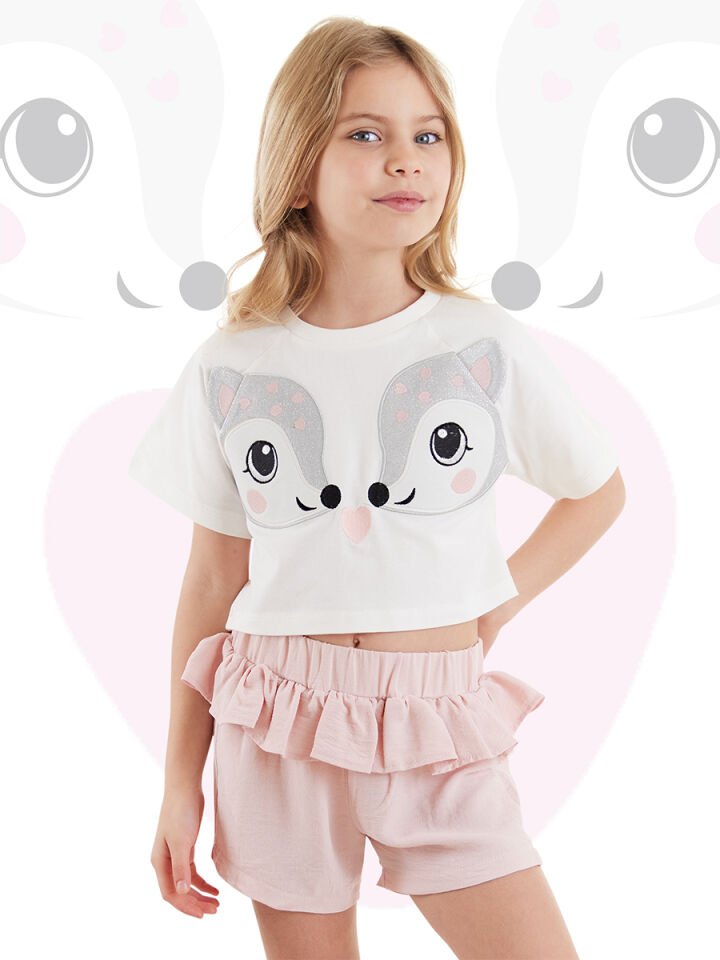 İkiz Ceylan Kız Çocuk T-shirt Şort Takım 2 Y - Pembe