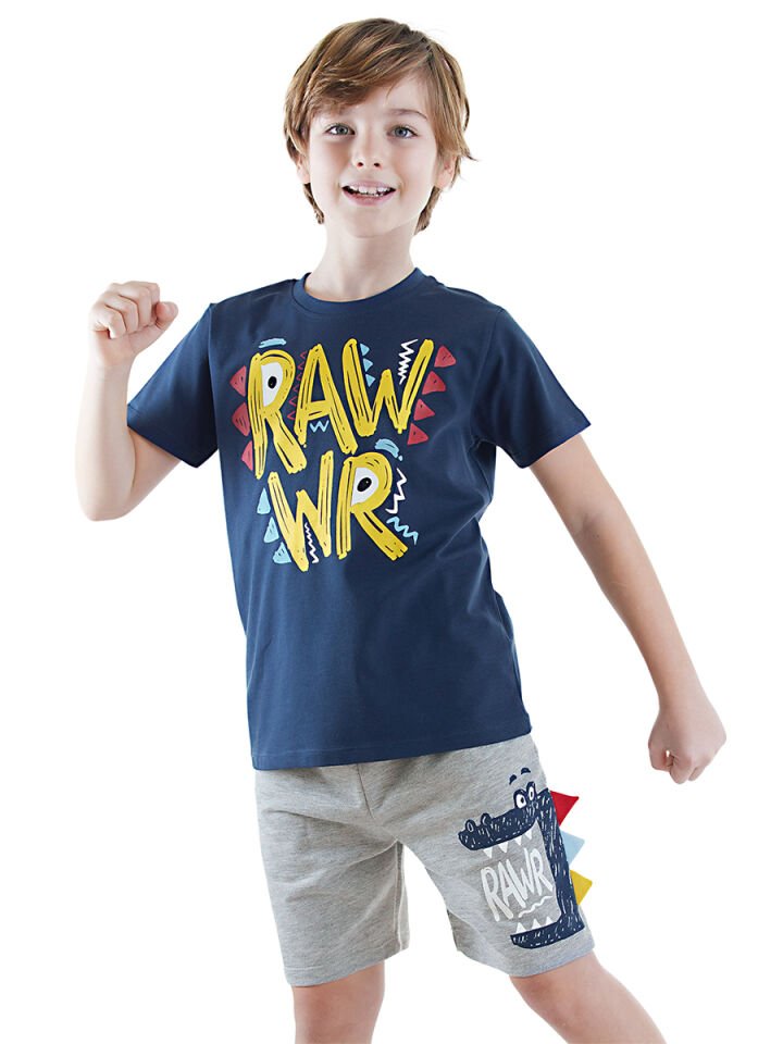 Rawr Erkek Çocuk T-shirt Şort Takım 3 Y - Navy Blue