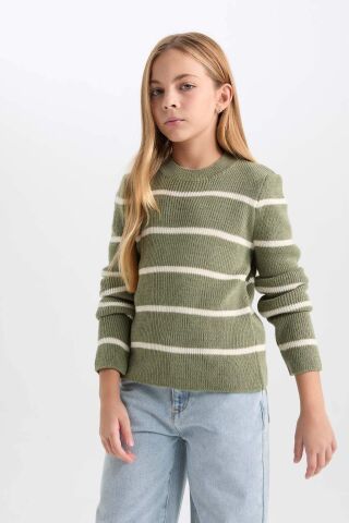 Kız Çocuk Fitted Bisiklet Yaka Triko Kazak