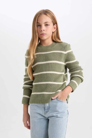 Kız Çocuk Fitted Bisiklet Yaka Triko Kazak