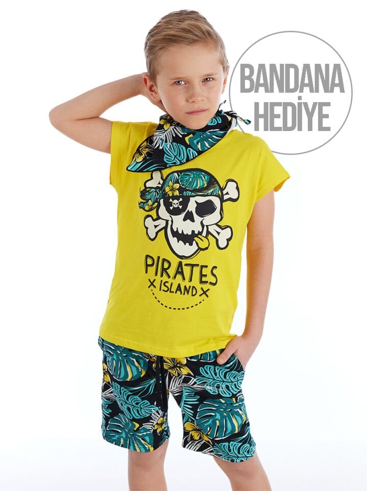 Hawaii Erkek Çocuk T-shirt Şort Bandana Takım