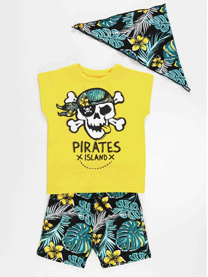 Hawaii Erkek Çocuk T-shirt Şort Bandana Takım