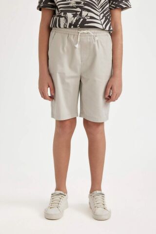 Erkek Çocuk Basic Düz Beli Lastikli Cepli Gabardin Şort