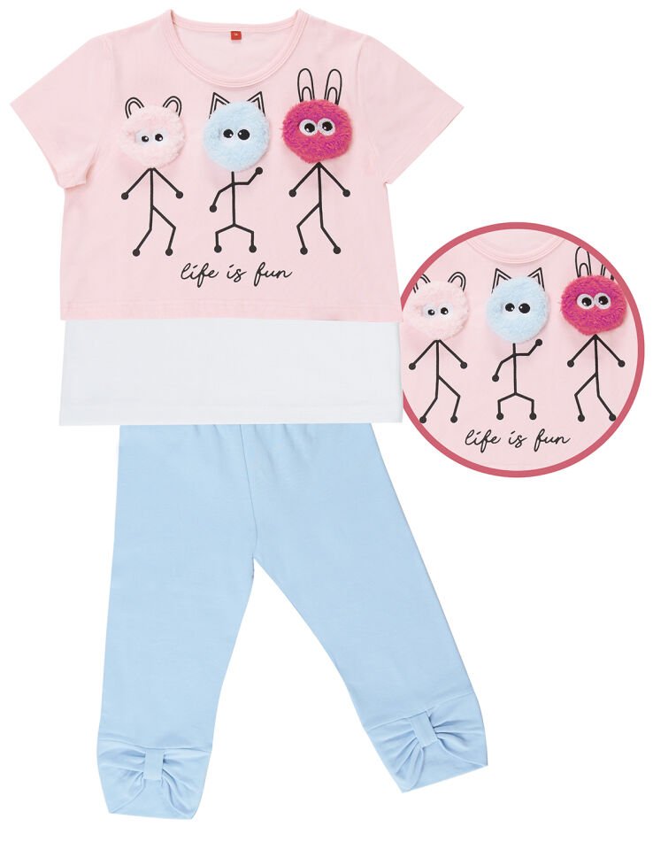 Life Is Fun Kız Çocuk T-shirt Tayt Takım 8 Y - Pembe Beyaz Mavi