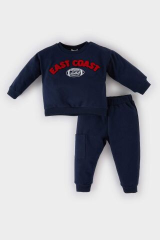 Erkek Bebek 2'li Takım Bisiklet Yaka Baskılı Sweatshirt Beli Lastikli Eşofman Altı