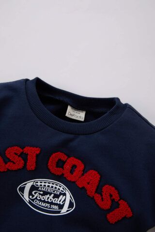 Erkek Bebek 2'li Takım Bisiklet Yaka Baskılı Sweatshirt Beli Lastikli Eşofman Altı