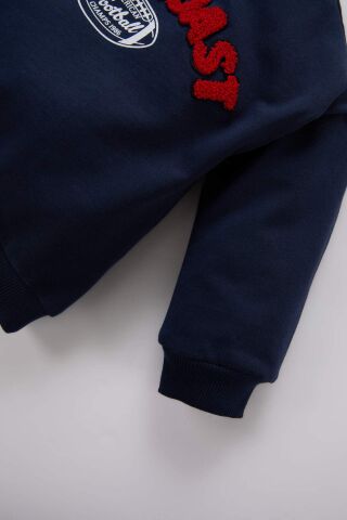 Erkek Bebek 2'li Takım Bisiklet Yaka Baskılı Sweatshirt Beli Lastikli Eşofman Altı