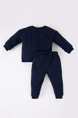 Erkek Bebek 2'li Takım Bisiklet Yaka Baskılı Sweatshirt Beli Lastikli Eşofman Altı