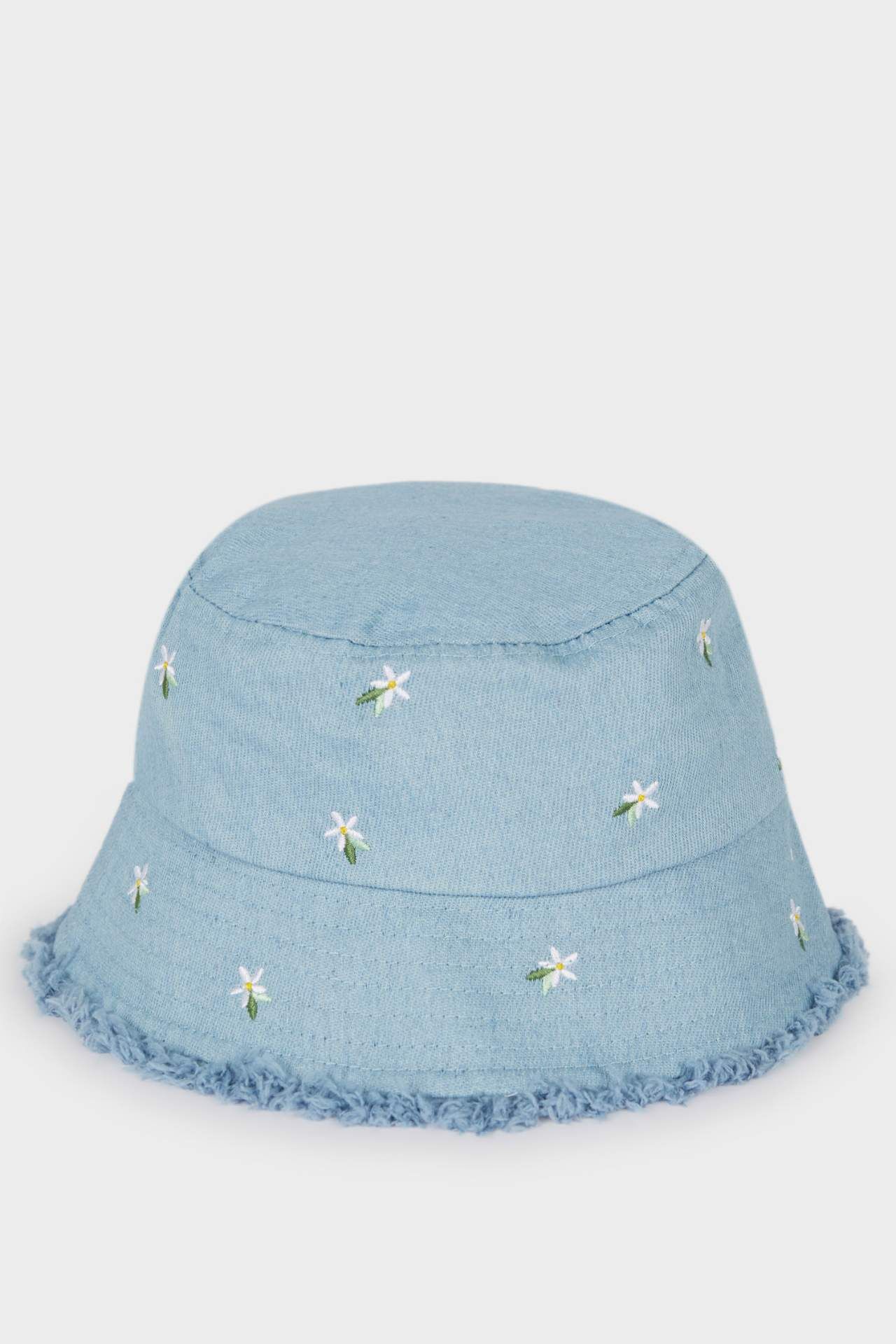 Kız Çocuk Nakışlı Jean Bucket Şapka