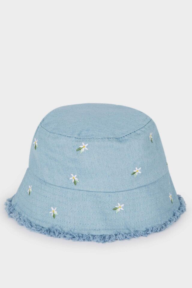 Kız Çocuk Nakışlı Jean Bucket Şapka