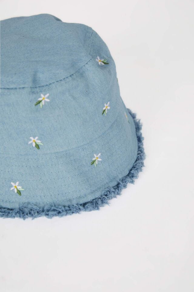 Kız Çocuk Nakışlı Jean Bucket Şapka