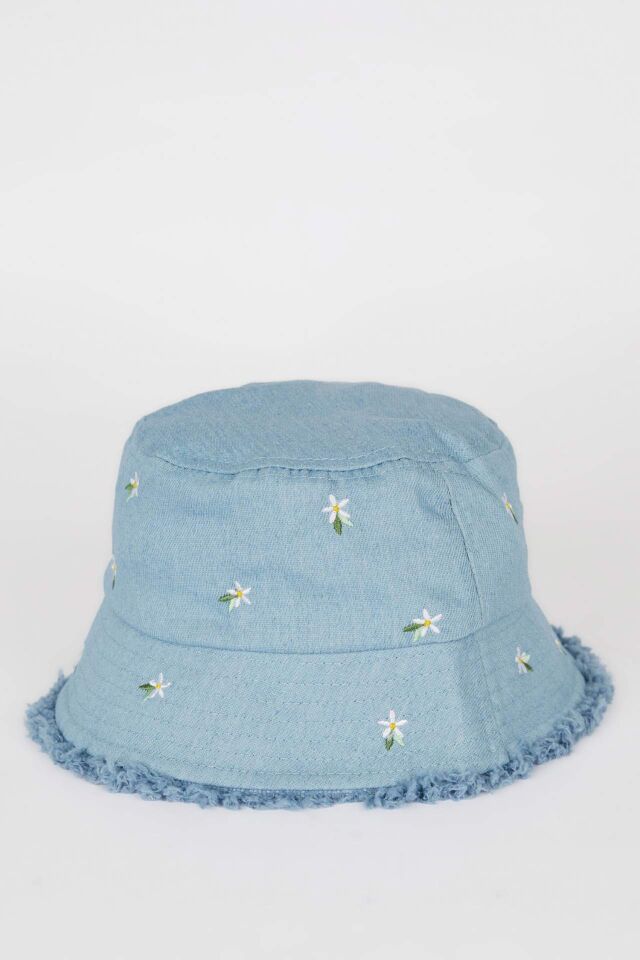 Kız Çocuk Nakışlı Jean Bucket Şapka