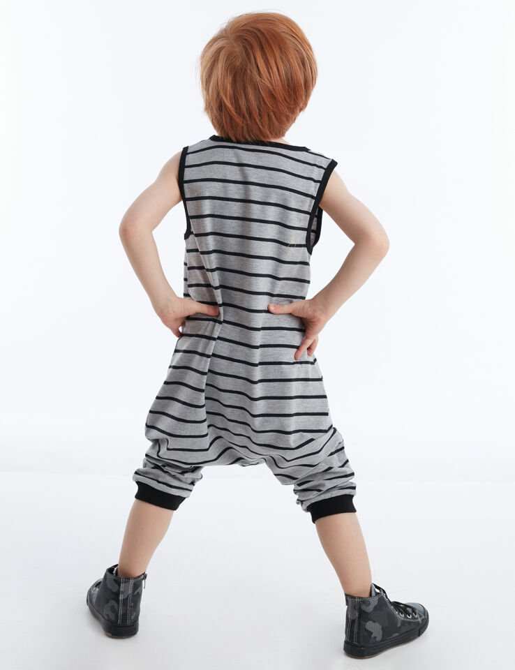 Skull Erkek Çocuk Çizgili Tulum 3 Y - Gri Siyah