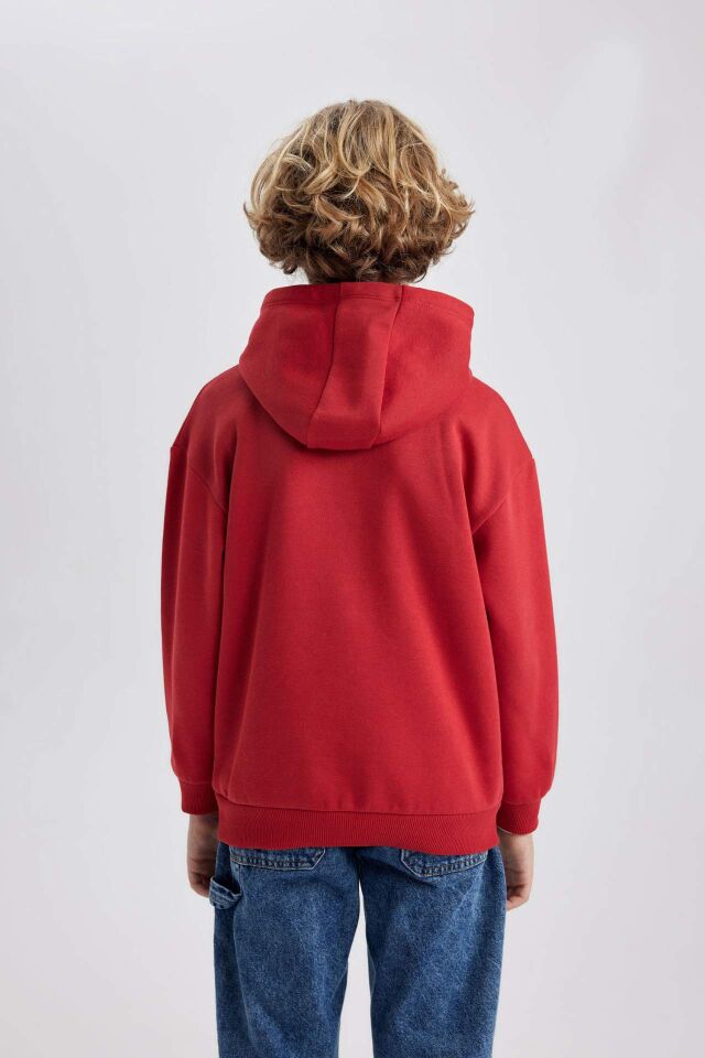 Erkek Çocuk Basic Düz Kapüşonlu Sweatshirt