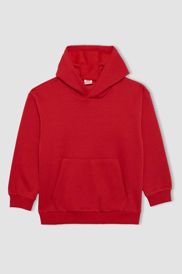 Erkek Çocuk Basic Düz Kapüşonlu Sweatshirt