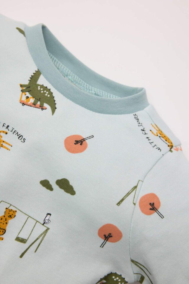 Erkek Bebek Pijama Takımı Bisiklet Yaka Desenli Uzun Kollu Üst Alt