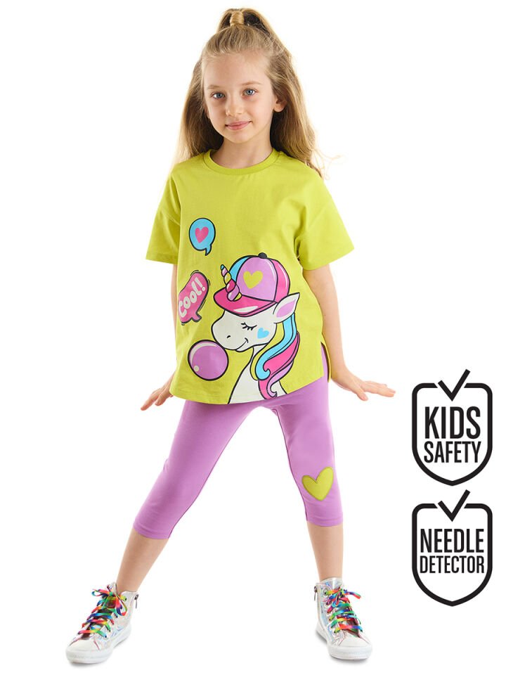 Cool Unicorn Kız Çocuk T-shirt Lila Tayt Takım 6 Y - Sarı, Pembe