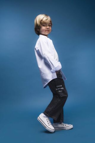 Erkek Bebek Beli Lastikli Cepli Baskılı Jean Pantolon %100 Pamuk
