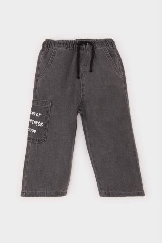 Erkek Bebek Beli Lastikli Cepli Baskılı Jean Pantolon