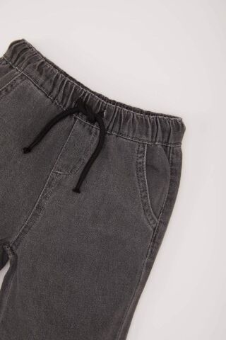 Erkek Bebek Beli Lastikli Cepli Baskılı Jean Pantolon